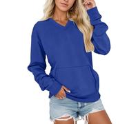 Genérico Felpe da donna senza cappuccio con scollo a V Felpe da donna con tasche polari Abbigliamento donna taglia grande tinta unita Minimalista Top Donna Sport casual all'aperto, blu, XL