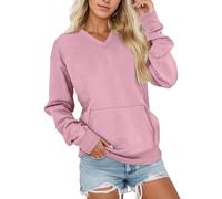 Genérico Felpe da donna senza cappuccio con scollo a V Felpe da donna con tasche polari Abbigliamento donna taglia grande tinta unita Minimalista Top Donna Sport casual all'aperto, Rosa chiaro, M