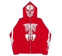 Generico Felpe da in Offerta Felpa con Cappuccio e Zip con Costume da Scheletro Che Si Illumina al Buio Felpe Eleganti Inverno (Red, L)
