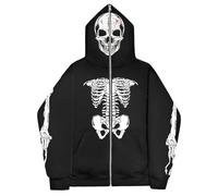 Generico Felpe da in Offerta Felpa con Cappuccio e Zip con Costume da Scheletro Che Si Illumina al Buio Felpe Eleganti Inverno (Black, XL)
