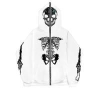 Generico Felpe da in Offerta Felpa con Cappuccio e Zip con Costume da Scheletro Che Si Illumina al Buio Felpe Eleganti Inverno (White, XXL)
