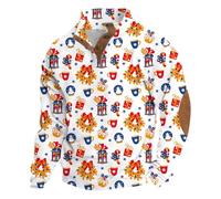 Generico Felpe da Uomo con Stampa Natalizia A Maglione Bottoni A Quarto di Bottone Felpa Casual Elegante Colletto alla Coreanavestibilità Larga A Maniche Lunghe E Inverno All'Aperto Comodi Top