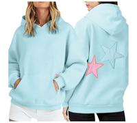 Genérico Felpe Donna con Cappuccio Taglia Grande Felpe Donna Antivento Stampa a Stelle Divertente Felpa Impermeabile Carino Dolce Tasca A Canguro Casual All'aperto, blu, L