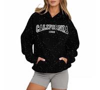 Genérico Felpe Donna con Cappuccio Top Donna Sport Stampa Lettere Felpa con Tasche Felpa Piena di Stelle Abbigliamento Strada Stella Luminosa, B nero, XXL