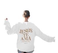 Genérico Felpe Donna Girocollo Abbigliamento Donna Sciolto Felpe Donna Senza Cappuccio Stampato a Doppio Faccio, Manica Lunga Leggero Autunno Strada Stagione Scuola, bianco, L