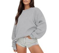 Genérico Felpe Donna Manica Lunga Girocollo Felpa Senza Cappuccio Ampia Base Chic Sport Donna Top Felpa Casual Manica Regolare con Sweatshirt Tinta unita Jersey Felpe, 01 Grigio, XL