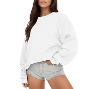 Genérico Felpe Donna Manica Lunga Girocollo Felpa Senza Cappuccio Ampia Base Chic Sport Donna Top Felpa Casual Manica Regolare con Sweatshirt Tinta unita Jersey Felpe, 01 Bianco, XL