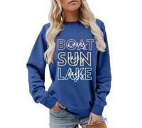 Genérico Felpe Donna Senza Cappuccio Girocollo Manica Lunga Stampa Lettere Casual Felpe Donna Antivento Taglia Grande Felpa Impermeabile Esercizio All'aperto, blu, XXL
