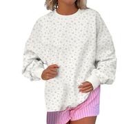 Genérico Felpe Donne Senza Cappuccio Top Donna Girocollo Felpe Donne Taglia Grande Felpa con Stampa Floreale Pop Outdoor Data Abbigliamento Casual, bianco, S