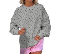 Genérico Felpe Donne Senza Cappuccio Top Donna Girocollo Felpe Donne Taglia Grande Felpa con Stampa Floreale Pop Outdoor Data Abbigliamento Casual, grigio, S