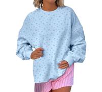 Genérico Felpe Donne Senza Cappuccio Top Donna Girocollo Felpe Donne Taglia Grande Felpa con Stampa Floreale Pop Outdoor Data Abbigliamento Casual, Blu chiaro, S