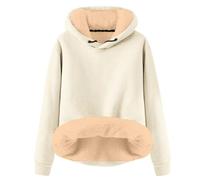 Generico Felpe Larghe Ragazza Felpa con Cappuccio in Velluto Tinta Unita Autunno Inverno da Donna Felpe Cappuccio Scritte (Beige, L)