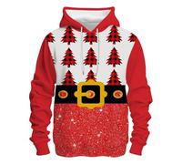 Generico Felpe Natalizie Natalizie da Uomo Divertenti 3D con Cappuccio Pullover Babbo Natale a Maniche Lunghe Felpa per Uomo