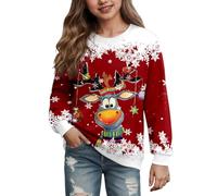 Generico Felpe Natalizie per Bambini novità 3D Stampato Xmas Pullover a Manica Lunga Pile Inverno Sweatshirt Motivo di Renna e Pupazzo di Neve Maglione Natalizio Famiglia per Bambino