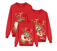 Generico Felpe Natalizie Per Tutta La Famiglia Girocollo Maniche Lunghe Senza Cappuccio Stampa Renna Traspirante Calda Morbido Pullover Casual Elegante Sciolto Figlia Figlio Autunno Donna