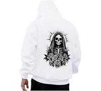 Genérico Felpe Uomini di Halloween Felpe con Cappuccio con Coulisse Collo con Cappuccio Top Uomo con Tasche Casual All'aperto Stampa Teschio sul Retro, bianco, M