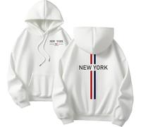 Genérico Felpe Uomo con Cappuccio Felpe Uomini con Tasche Stampa Lettera Abbigliamento Uomo Taglia Grande Cappuccio con Coulisse Felpa Casual Outdoor, bianco, S