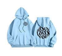 Genérico Felpe Uomo Nero Felpe con Cappuccio Uomo Taglia Grande Felpa con Tasche Stampa Lettera Jesus Top Uomo Casual Outdoor Stagione Scuola, Blu chiaro, XL