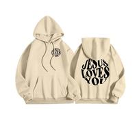 Genérico Felpe Uomo Nero Felpe con Cappuccio Uomo Taglia Grande Felpa con Tasche Stampa Lettera Jesus Top Uomo Casual Outdoor Stagione Scuola, beige, M