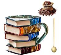 Generico Feminine Novelty Design Mug 150ml, Unique Colorful Resin Books Stack Coffee Cup, 3D Handcrafted Painted Books Mug for Readers Librarians Literature Lovers