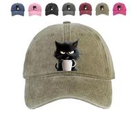 Generico Feral But Fashionable - Cat Hat Edition, Adjustable Frownster Cat Coffee Hat, Grumpy Cat Coffee cap for Women And Men (Green,Taglia Unica)