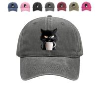 Generico Feral But Fashionable - Cat Hat Edition, Adjustable Frownster Cat Coffee Hat, Grumpy Cat Coffee cap for Women And Men (Grey,Taglia Unica)
