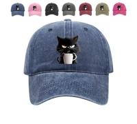 Generico Feral But Fashionable - Cat Hat Edition, Adjustable Frownster Cat Coffee Hat, Grumpy Cat Coffee cap for Women And Men (Blue,Taglia Unica)
