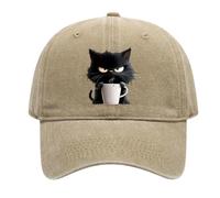 Generico Feral But Fashionable - Cat Hat Edition, Grumpy Cat Coffee cap, Adjustable Frownster Cat Hat, Lightweight And Breathable (Khaki)