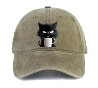 Generico Feral But Fashionable - Cat Hat Edition, Grumpy Cat Coffee cap, Adjustable Frownster Cat Hat, Women Baseball Caps Unisex (Khaki)