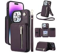 Generico Fertilvrsus Phone Case, Fertilvrsus Wallet Case,Leather Flip Cover with Hand Strap, with Card Slots, Crossbody Lanyard for iPhone 15/14/13/12 Pro Max (For iPhone16Pro,Dark Purple)