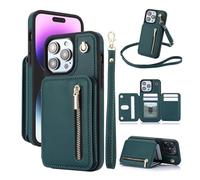 Generico Fertilvrsus Phone Case,Wallet Case for iPhone 16/15/14/13/12 - PU Leather Flip Cover with Card Slots, Wrist Strap & Crossbody Lanyard (for iPhone16E,Green)