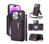 Generico Fertilvrsus Phone Case,Wallet Case for iPhone 16/15/14/13/12 - PU Leather Flip Cover with Card Slots, Wrist Strap & Crossbody Lanyard (for iPhone16,Dark Purple)
