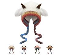 Generico Festive Christmas Antler Hat & Bag 2-in-1,Winter Warm Cute Knitted Hat,Transformable Storage Hats,with Lamb Horns (White, One Size)