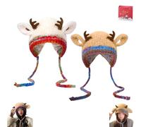 Generico Festive Christmas Antler Hat, Festive Christmas Antler Hat & Handbag 2-in-1, Cute Windproof Convertible Knitted Antlers (A,1PS)
