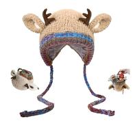 Generico Festive Christmas Antler Hat Handbag 2-in-1, Christmas Reindeer Hat Transforms Folds Into Handbag, Windproof Knitted Reindeer Beanie Cap (Style A)