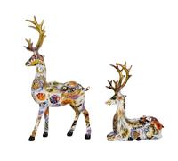 Genérico Figura di cervo - Set di 2 ornamenti di alce a mensola | Decorazioni di renne per sedersi e stare al tavolo, artigianato di animali renna in resina per la casa di Natale