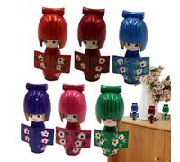 Generico Figure Da Scrivania - Bambole Giapponesi In Legno Con Kimono,6 Pezzi Figure Tradizionali da Collezione per Soggiorno Camera da Letto Mensola