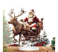 Generico Figurina di Natale con renne e slitta di Babbo Natale, statua di Babbo con slitta di cervi | Ornamento da tavolo per le vacanze con di e renne | Decorazioni natalizie con re