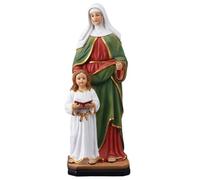 Generico Figurina di Saint Anne -12.01 pollici Anna Resin Figurina | Arte religiosa da collezione | Statua in resina artigianale con abito rosso, mantello verde e sciarpa
