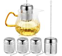 Generico Filtro per Tè Sfuso in Acciaio Resistente 4 Pezzi con Catena Colini a Rete Fine per Infusione Cestello per Tè Multiuso per Teiera e Tisane