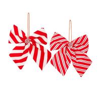Generico Fiocchi Albero Natale 2 Pezzi a Righe Nastro Pendente | Fiocchi e Bianchi 23x20 cm per Albero Natale Per Porta Ingresso Armadio Feste Recinzione Ghirlanda Corona Matrimonio Scatola