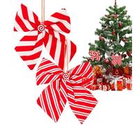 Generico Fiocchi per Albero di Natale 2 Pezzi Nastro a Righe | Fiocchi e Bianchi 23x20 cm per Albero Natale Per Porta Ingresso Armadio Feste Recinzione Ghirlanda Corona Matrimonio Scatola