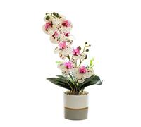 Generico Fiore di Orchidea Artificiale Giallo a Due Punte Fiori in Silicone Phalaenopsis Phalaenopsis a Otto Teste con Vaso di Fiori Fiore di Farfalla di Simulazione Bianco in Vaso (bianco)