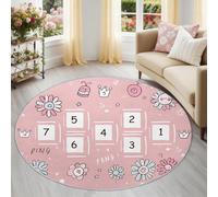 Generico Fiore Gioco Di Lettere Tappeto Rotondo 90 cm, Rosa Pelo Corto Tappeto Camera da Letto, Antiscivolo e Lavabile Minimalista Cartone Animato Tappeti per Soggiorno, Salotto e Ingresso