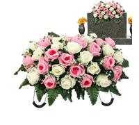 Generico Fiori Cimitero - Artificiale Cimitero, Rosa Sella Resistente Ai Raggi UV, Decorazione Floreale Realistica Sulla Lapide Per La Festa Della Mamma, Ricordo Della Festa Papà, Display Com