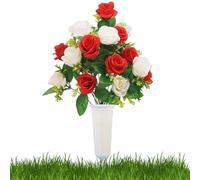 Generico Fiori per Cimitero - Ricordo Floreale Artificiale | con Fiori con Paletto Portavaso per Commemorazioni | per Esterno e Interno, Giardino e Patio, Casa e Cortile, Primavera e il Matrimonio