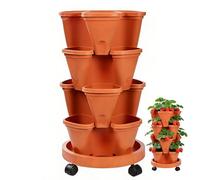 Generico Fioriera Fragole Impilabile - 4 Livelli | Torre Da Giardino Verticale Stile Terracotta Con Vassoio Rimovibile Per Verdure Fiori Balcone Appartamento Esterno