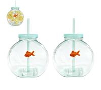 Generico Fish Bowl Tumbler with Straw,Reusable Novelty Fish Bowl Drinkware Cups with Lids,1200ml Big Capacity Plastic Clear Fishs Bowls Cocktail Cups,for Drink,Parties,Beach,Table Decor