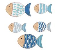 Genérico Fish Wall Decor - Legno 3/5/6 pezzi | Rustic Coastal Ornament Vintage Art For Living Room Bathroom Bedroom Kitchen Pool House Cottage | Indoor Outdoor Home Decoration