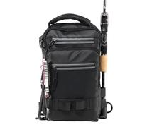 Generico Fishing Tackle Bag, Waterproof Fishing Backpack, Sling Bag, Multifunctional Tackle Pack with Rod Holder, Lightweight Daypack, Ideal for Hunting, Hiking, and Outdoor, Gray